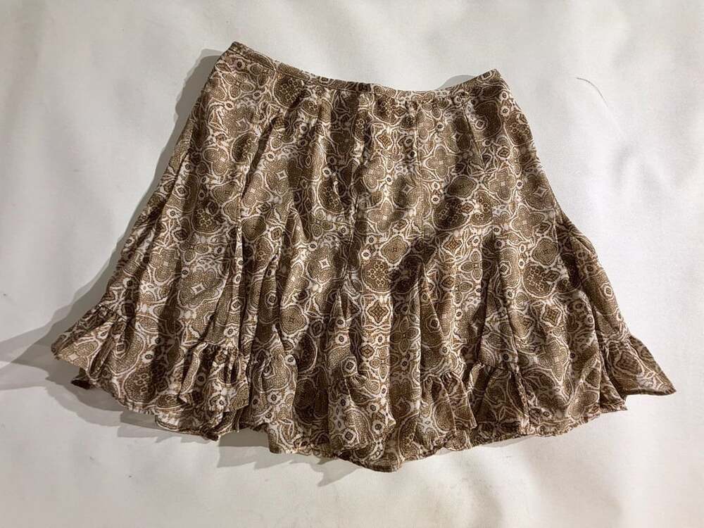 12th Tribe Brown Boho Floral Print Ruffle Layered Mini Skirt Womens Size S